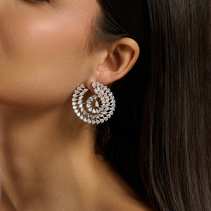 Luxury 18K Gold Plated <b>Crystal</b> <b>Stud</b> <b>Earrings</b> Pear Cut Flower Shape Women Wedding Jewelry - Product Image 2