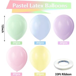 Confezione da 100 Palloncini in Lattice Pastello da 12 Pollici, Multicolore, Effetto Macaron, per Compleanni, Arcobaleno, Elio, per Feste e Matrimoni - Product Image 1