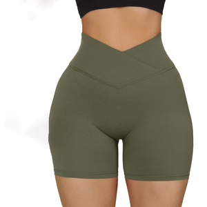 Women's High Waisted Yoga Biker Shorts V Cross Waist Workout <b>Booty</b> Butt Lifting Spandex/Nylon Four-Way Stretch Sweat-Wicking - Product Image 4