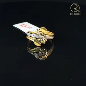 Stylish gold ring with floral leaf design and sparkling <b>stones</b> for women elegant daily wear jewelry perfect gift for special - Product Image 2