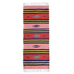 Handwoven Cotton Area Rug Bold Striped Patterns Kitchen Yoga Bed Side Flat Weave Featuring Vegetable Dye From India <b>Runner</b> Set - Product Image 2