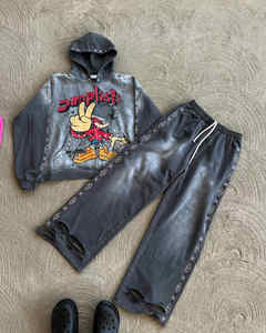 Pierre du Rhin personnalisée 400GSM 100% coton éponge française survêtement pierre lavée en détresse soleil délavé DTG impression strass survêtement - Product Image 5