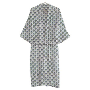 Kimono de algodón Albornoz floral estampado a mano ropa de dormir India Albornoz informal traje de baño envolvente - Product Image 6