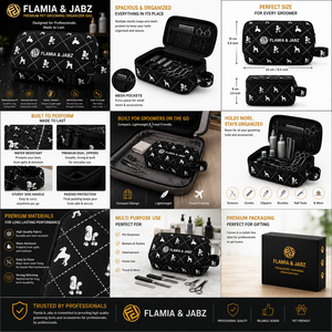 กรรไกรตัดขนสัตว์เลี้ยง FLAMIA & JABZ ลายสุนัขสีดำ ทำจากใยธรรมชาติ ขนาด 10x7.5 นิ้ว พร้อมกระเป๋าเดินทางกันน้ำสำหรับสุนัข - Product Image 4