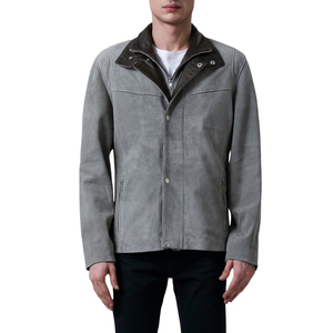 Veste en cuir suédé gris pour homme, col rabattu, simple boutonnage, manteau décontracté d'automne - Product Image 1
