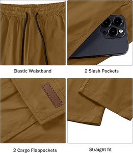 Pantalon cargo slim extensible pour homme, couleur marron, décontracté, multi-poches, vêtements d'extérieur d'hiver avec taille élastique, pantalon droit, pantalon cargo - Product Image 2