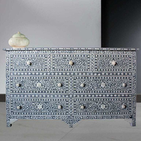 Table console Art Déco en os incrusté avec 5 tiroirs de rangement pour salon, parfaite pour les entreprises, table en nacre