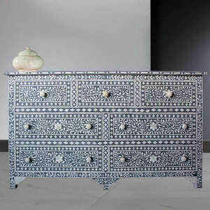 Consola con Incrustaciones de Hueso, Mesa con Incrustaciones de Hueso y 5 Cajones, Muebles de Almacenamiento para Sala de Estar, Mesa de Nácar - Product Image 3