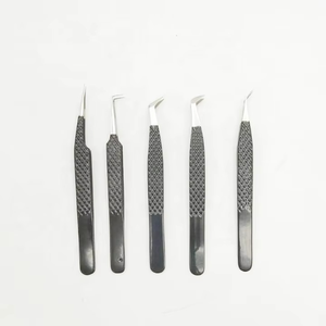 Juego de Pinzas para Extensión de Pestañas de Diseño Personalizado, Acero Inoxidable con Recubrimiento de Polvo Negro, Ligeras, Antibacterianas, para Cuidado Personal - Product Image 1