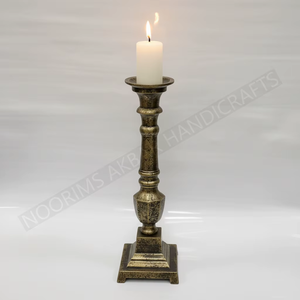Antique <b>Brass</b> Gold Taper Candle Holders Set of 3 Vintage Gothic <b>Candlestick</b> Stand Square Pedestal Base Dining Tabletop Center - Product Image 1