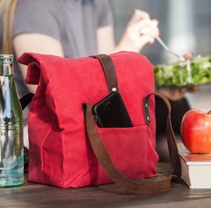 Purple Canvas Roll Top Picnic Bag Insulated Lunch Tote Shoulder Cooler Bag for Camping Travel - Product Image 4