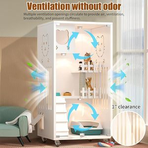 Grande maison pour chat en bois moderne et luxueuse, enclos pour chat d'intérieur avec portes en verre trempé 50" X 24" X 24" - Product Image 3