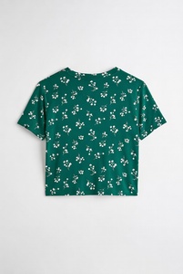 T-shirt tricoté asymétrique à manches courtes et col rond pour femme, imprimé floral, vêtements décontractés printemps-été - Product Image 2