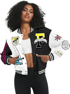 Chaquetas Varsity Personalizadas para Mujer, con Logotipo Chenille, a Cuadros, de Invierno, Impermeables, Resistentes al Viento, Transpirables, de Poliéster, al por Mayor, para Universidad - Product Image 4