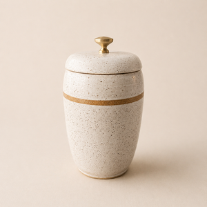 Modern Ceramic <b>Storage</b> Canister Gold Accent Lid Speckled Finish Airtight <b>Kitchen</b> Organizer Luxury Countertop Jar - Product Image 1