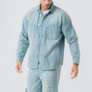 OEM Bulk Quantity Men's Long Sleeve Denim Shirt 100% Cotton Casual Fashionable Design Quality Export-Oriented Flannel Shirts - Product Image 1