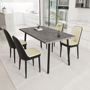 55.12 70.87 \ "tavolo da pranzo rettangolare espandibile 4 sedie imbottite spesse in tessuto PU gambe in metallo nero per sala da pranzo - Product Image 2