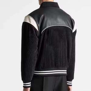 Winter Men's Varsity <b>Jacket</b> Sheep Fur Trim Leather Sleeves <b>Fleece</b> <b>Lining</b> Eco-Friendly Knitted Fabric Stand Embroidered Zipper - Product Image 6