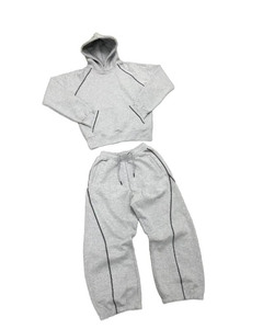 Conjunto Deportivo Unisex Gris con Capucha, Sudadera de Manga Larga de Color Sólido y Pantalones con Cordón y Bolsillos Laterales para Otoño - Product Image 1