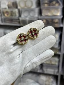 Ensemble de colliers en or plaqué or, perles Kundan et strass faits à la main pour femmes, bijoux ethniques traditionnels indiens pour mariage, vente en gros - Product Image 5