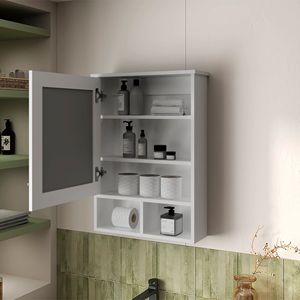 Armadietto Bianco per Medicinali con Anta e Specchio Inclusi, Set di Accessori per il Bagno - Product Image 2