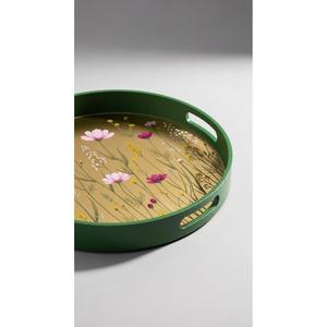 Bandeja Decorativa Redonda de Madera con Diseño Floral, Bandejas Hechas a Mano para Servir Té, Café y Aperitivos, Último Modelo con Asas de Cuerda - Product Image 2