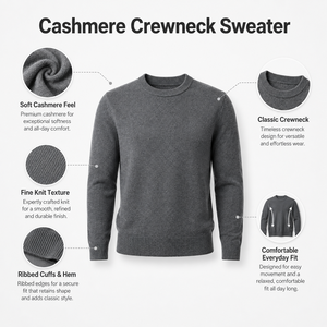 Pull en cachemire pour homme, col rond, respirant, doux au toucher, texture raffinée, silhouette intemporelle, style décontracté chic pour tous les jours - Product Image 6