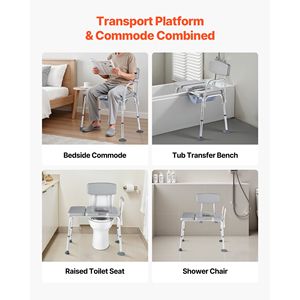 Sedia Comoda da Comodino 4 in 1 con Capacità di Carico di 227 kg, WC Portatile con Sedile Rialzato, Schienale Imbottito, Leggera - Product Image 2
