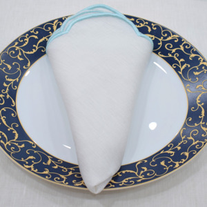Elegant <b>White</b> Linen Napkin With Light Blue Edge Machine Washable Handmade <b>Table</b> Decoration Rectangle Shape - Product Image 1