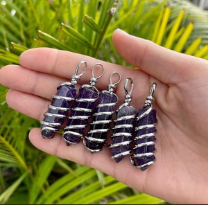 Wholesale natural Amethyst stone pencil point pendant healing crystal pendant jewellery <b>silver</b> <b>wire</b> wrapped pendant - Product Image 3