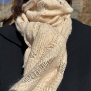Bufanda Larga Tejida Estampada Ecológica Ligera para Mujer, Chal de Cachemira Beige a Cuadros, Envoltura Cálida para Primavera, Uso Diario - Product Image 2
