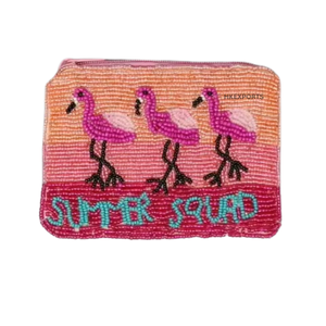 Handmade Beaded Summer Flamingo Pouch Clutch Bag Zipper Closure Custom Summer Theme Evening Purse Large Capacity - Product Image 5