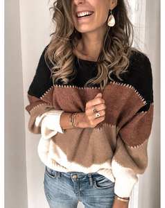 Pulls en acrylique tricotés décontractés pour femmes, coupe ample, col rond, avec logo frontal, collection automne-hiver, vente en gros - Product Image 4