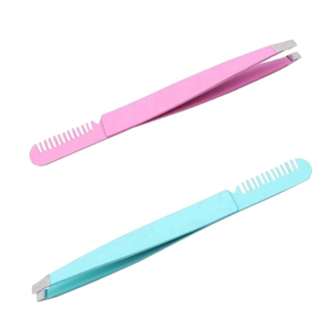 Professional Stainless Steel Slanted Tip Eyebrow Tweezers with Comb Custom Logo <b>Precision</b> Grooming Beauty <b>Tool</b> Set - Product Image 1