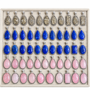 Fournisseur en gros de pendentifs en labradorite naturelle, lapis-lazuli, quartz rose, pierre de lune avec chaîne, bijoux en cristal, colliers et breloques - Product Image 1