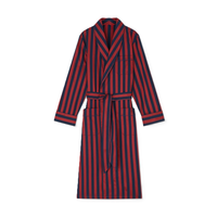 Conjunto de Pijama Casual a Rayas para Hombre, Manga Larga, Algodón Real, Calidad Premium, 240g, Lavable a Máquina, Azul Marino con Rayas Rojas