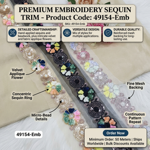 Sequins Eco-Friendly Work <b>Net</b> Base <b>Fabric</b> Embroidered Laces for Bridal Shoes Bags Fashion Garments Wholesale Export Quality - Product Image 6