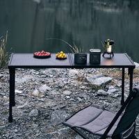 Table de camping pliante MTS-X avec base carrée en alliage d'aluminium, portable, robuste, durable, avec joints en nylon à tenons et mortaises