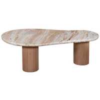 Table basse ovale moderne de luxe avec plateau relevable en marbre durable et base cannelée en bois massif, LINIG FURNITURE WHOLESALE