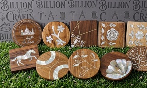 Assorted Designs Mother of Pearl Inlay Wooden Coasters <b>Set</b> <b>Square</b> Round Floral Islamic Calligraphy Mixed MOP Wood Cup Mats - Product Image 6