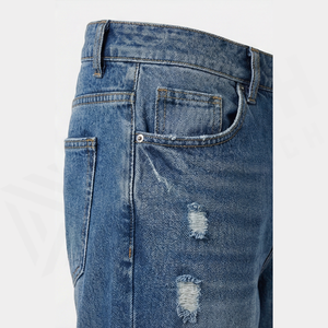 Jean en denim déchiré à jambe droite et taille haute pour homme, coupe classique, en coton, style décontracté, pour l'automne - Product Image 5