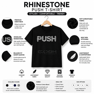 เสื้อยืดพิมพ์ลายตัวอักษรประดับเพชรหรูหรา สไตล์ดีไซเนอร์จาก Cosh International สีดำ ผลิตจากผ้าฝ้ายพรีเมียม ผู้ผลิตเสื้อผ้าคุณภาพสูง - Product Image 6