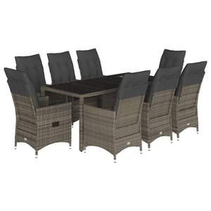 8 Seater Grey Pe Rattan Garden Dining Set With Multi Position <b>Backrest</b> Outdoor Furniture Contemporary Design - Product Image 4