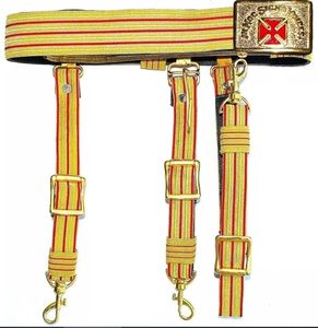 Ceinture artisanale à rayures rouges et jaunes avec boucle dorée et motif brodé - Product Image 2