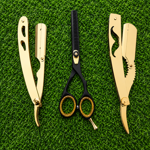 Ciseaux de coiffure professionnels avec logo personnalisé – Ciseaux à effiler en acier inoxydable et rasoir droit – Outils de beauté - Product Image 2