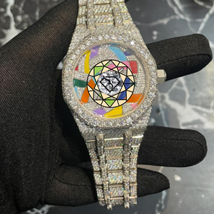 Reloj de Pulsera para Hombre, Estilo Hip Hop, Personalizado, con Cristales de Moissanita, Caja Redonda de Acero Inoxidable, Esfera Colorida, Movimiento de Cuarzo, Correa de 20 mm - Product Image 1