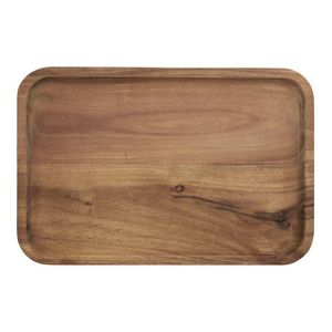 Premium Quality Modern Eco-Friendly Solid Natural Acacia Wooden <b>Serving</b> <b>Tray</b> <b>Black</b> Leather Handles Rectangular Decorative Design - Product Image 1