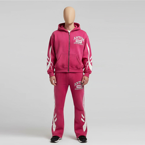 Pink Hooded Tracksuit Set Full Zipper Cotton <b>Athletic</b> Department Print Unisex Casual Jogging Suit Autumn Wear - Product Image 5
