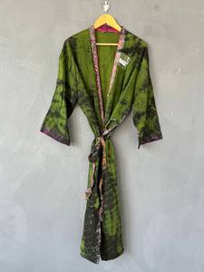 Kimono largo de algodón con cuello en V y efecto tie-dye, Kimono bohemio de algodón hecho a mano para mujer, Duster colorido con efecto tie-dye, Prenda ligera para resort, B - Product Image 4