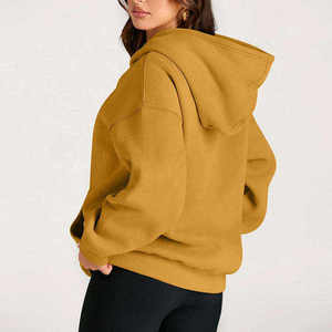 Sweat-shirt à capuche surdimensionné personnalisé pour femme, couleur unie, manches longues, en molleton de coton, avec poches, respirant, pour l'hiver - Product Image 6
